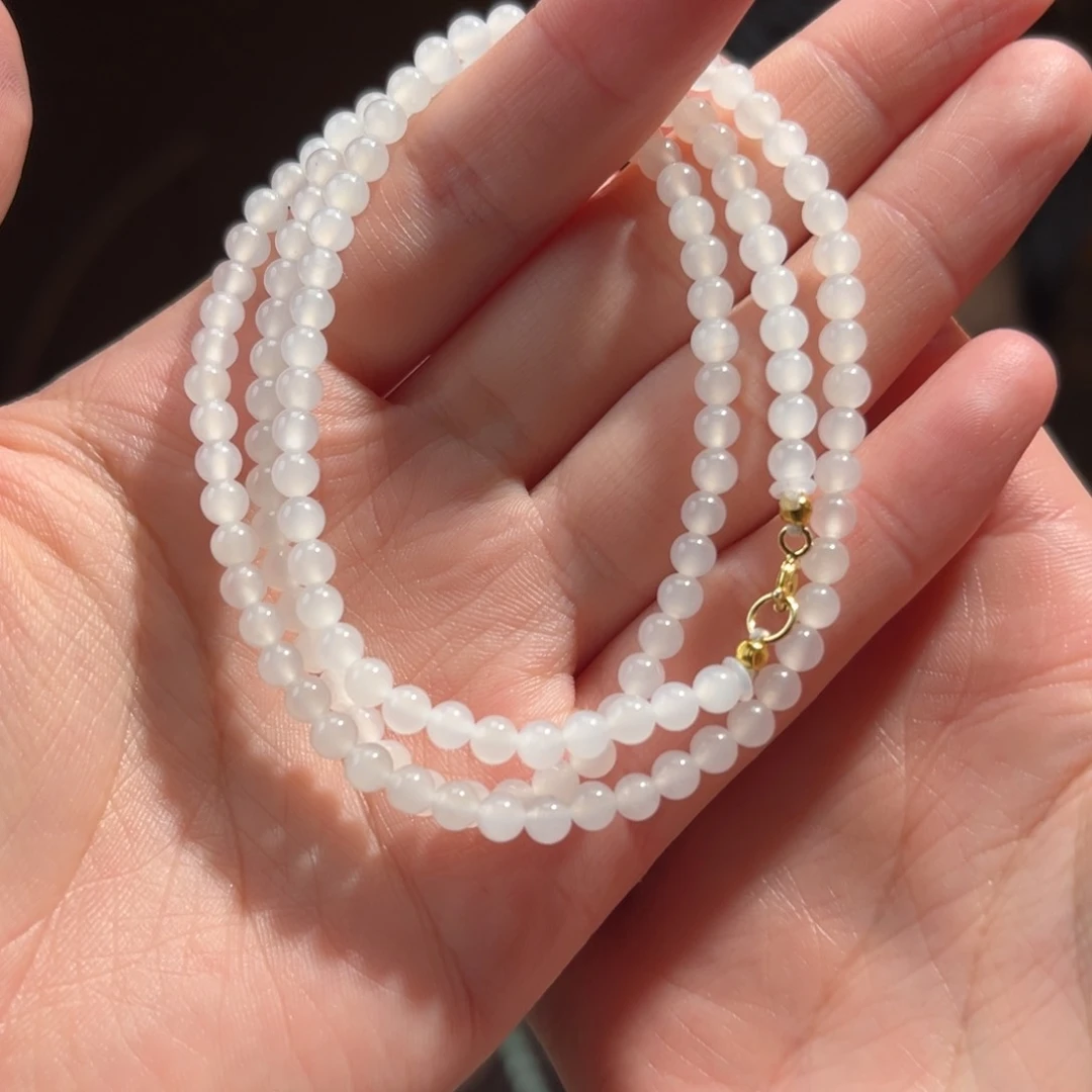 颈饰银S925镶嵌和田玉青海白玉4mm280