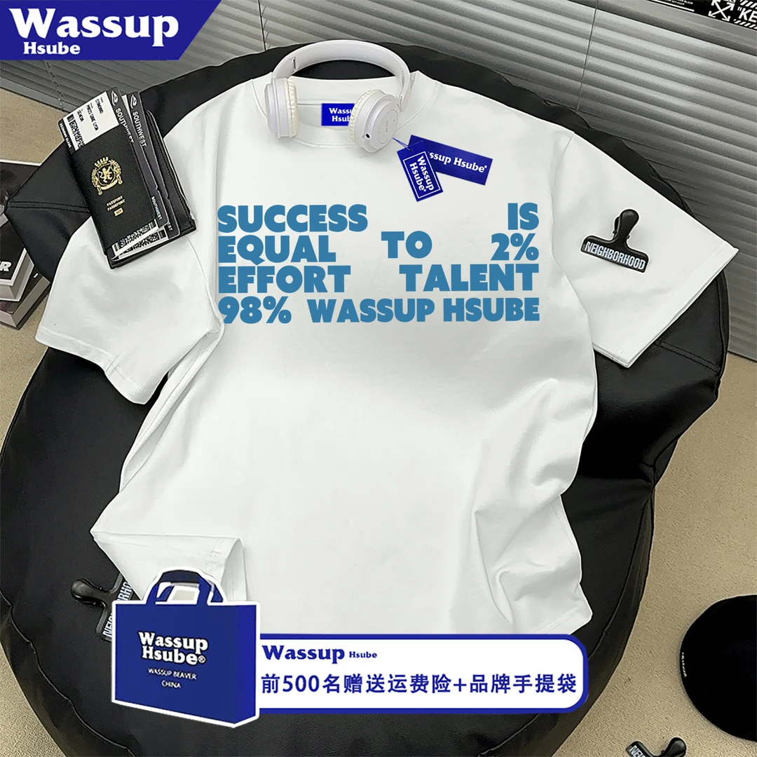 WASSUP HSUBE100%纯棉美式休闲百搭短袖T恤男女小众字母印花上衣