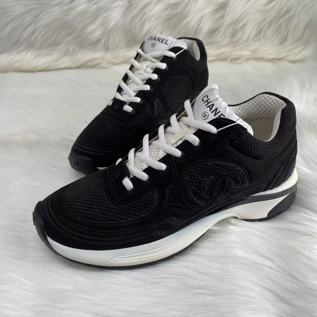 99新 Chanel/香奈儿 37.5码/黑白经典复古黑角大王运动鞋 xxs758