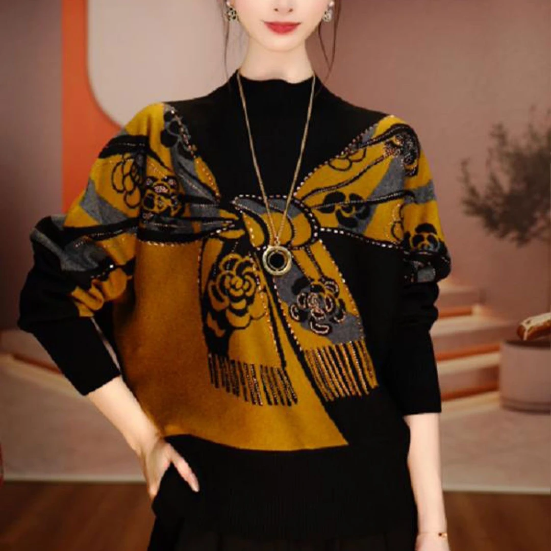 秋冬季宽松百搭潮流显瘦针织衫韩版妈妈洋气漂亮长袖休闲减龄毛衣