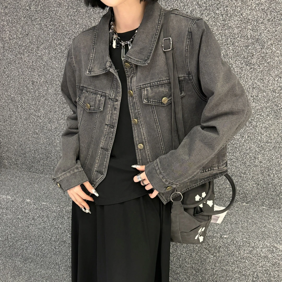 D15078春季新款韩版复古洗水做旧休闲牛仔外套