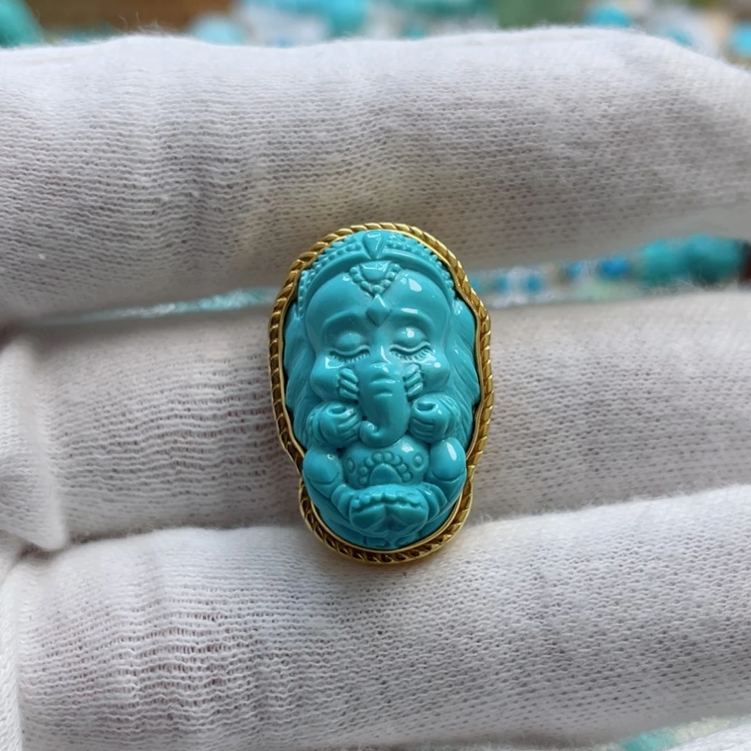 绿松石珠宝奇石18K金镶嵌