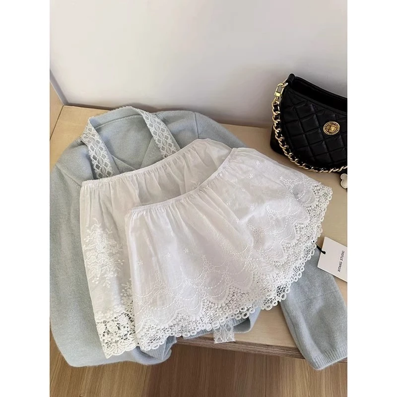 大码女装防走光叠穿短款半身裙夏季新款蕾丝花边打底时尚短裙屁帘