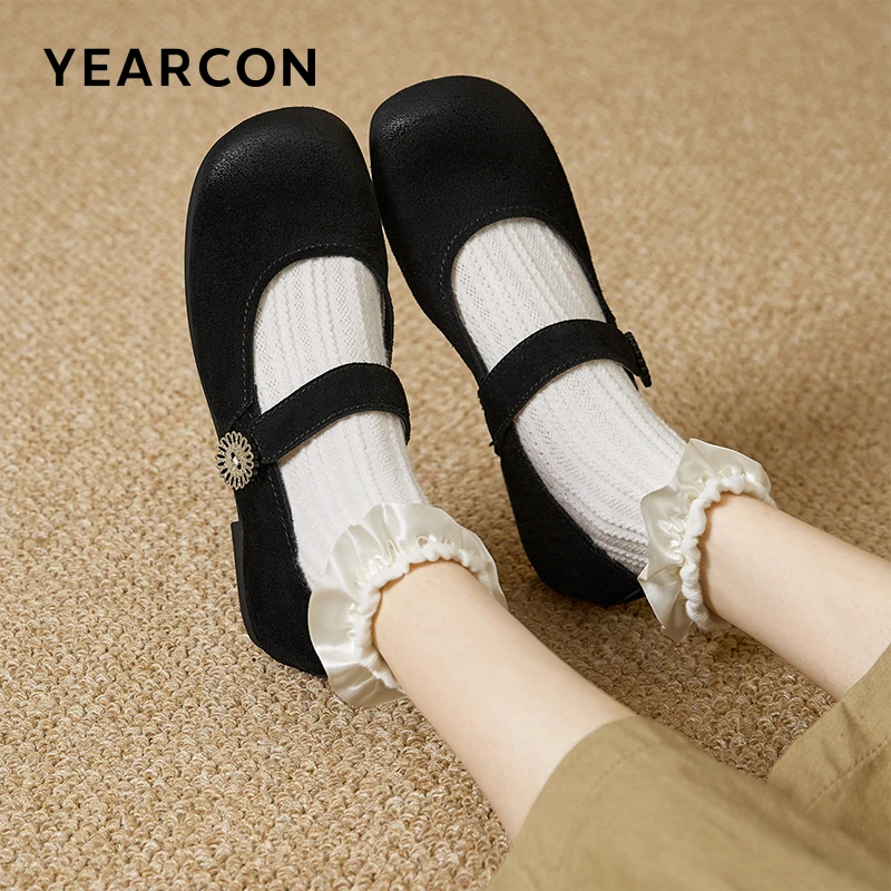 意尔康女鞋2024春季新款女士浅口单鞋低跟复古玛丽珍鞋法式学院风