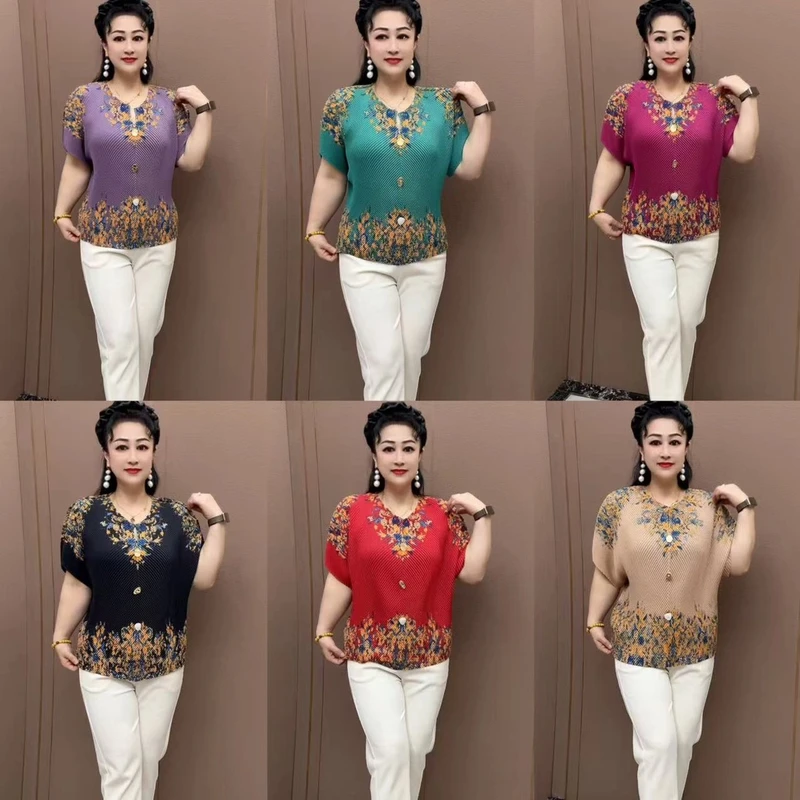 时尚洋气褶皱美衫显瘦百搭打底衫宽松夏季休闲网红气质大码半袖