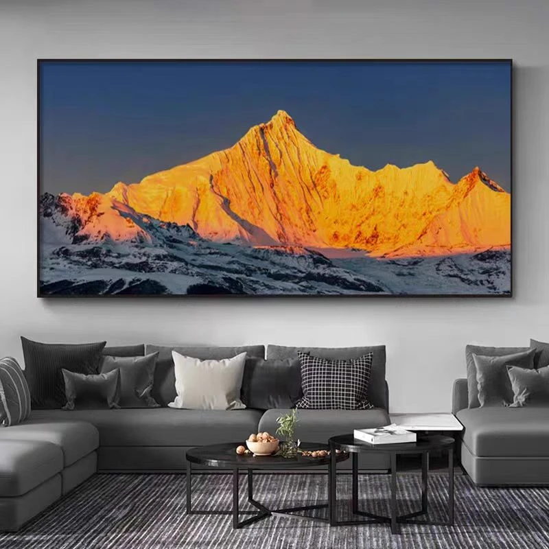 【日照金山】客厅办公室大气金山 高级质感 磨砂哑光手工砂岩肌理画