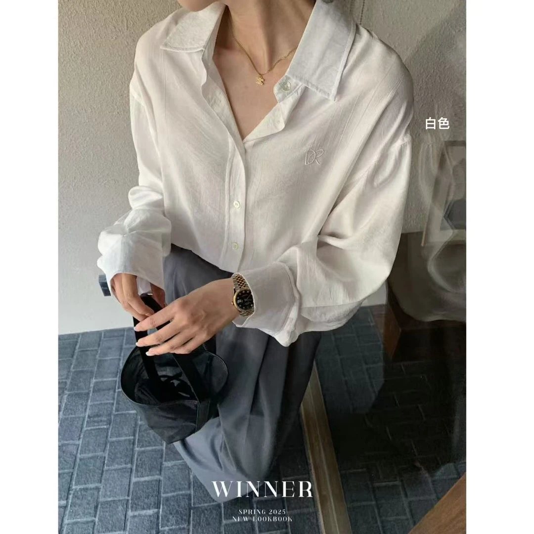 韩系简约宽松刺绣衬衫6631 衣长72