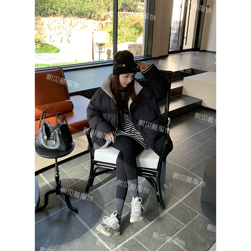 熙贝薇5【撞色泡芙】新国标90白鸭绒立体裁线女款羽绒服 G5766