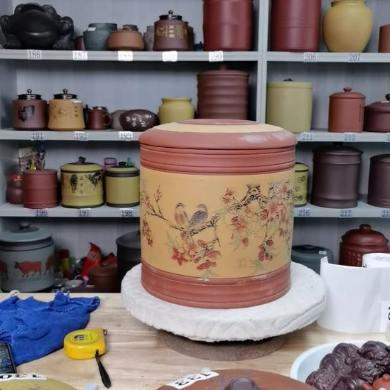 紫砂茶叶罐七饼罐花鸟1
