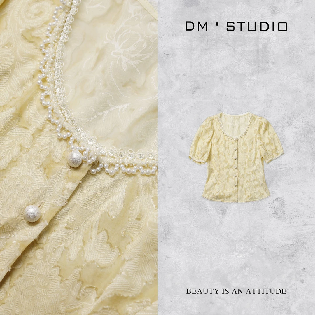DEDM•STUDIO/法式精致感气质蕾丝边提花短袖上衣2503TX/WQX2605