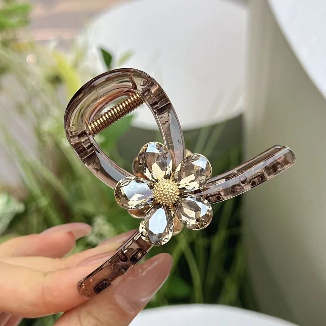 挽梦精品水晶小清新灰色单花高八抓夹2082