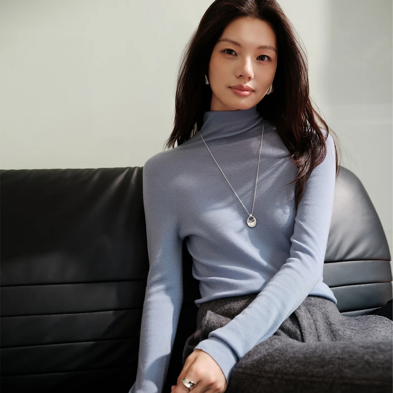 EP雅莹2025新款女装 100%纯羊毛高领修身内搭针织打底衫毛衣9930A
