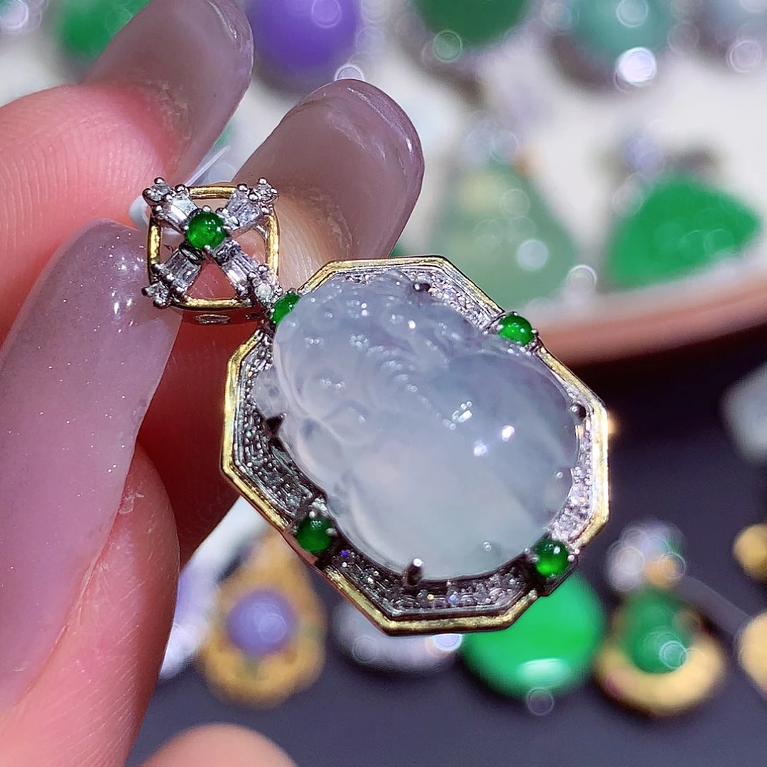 翡翠18K金镶嵌吊坠(不含链)