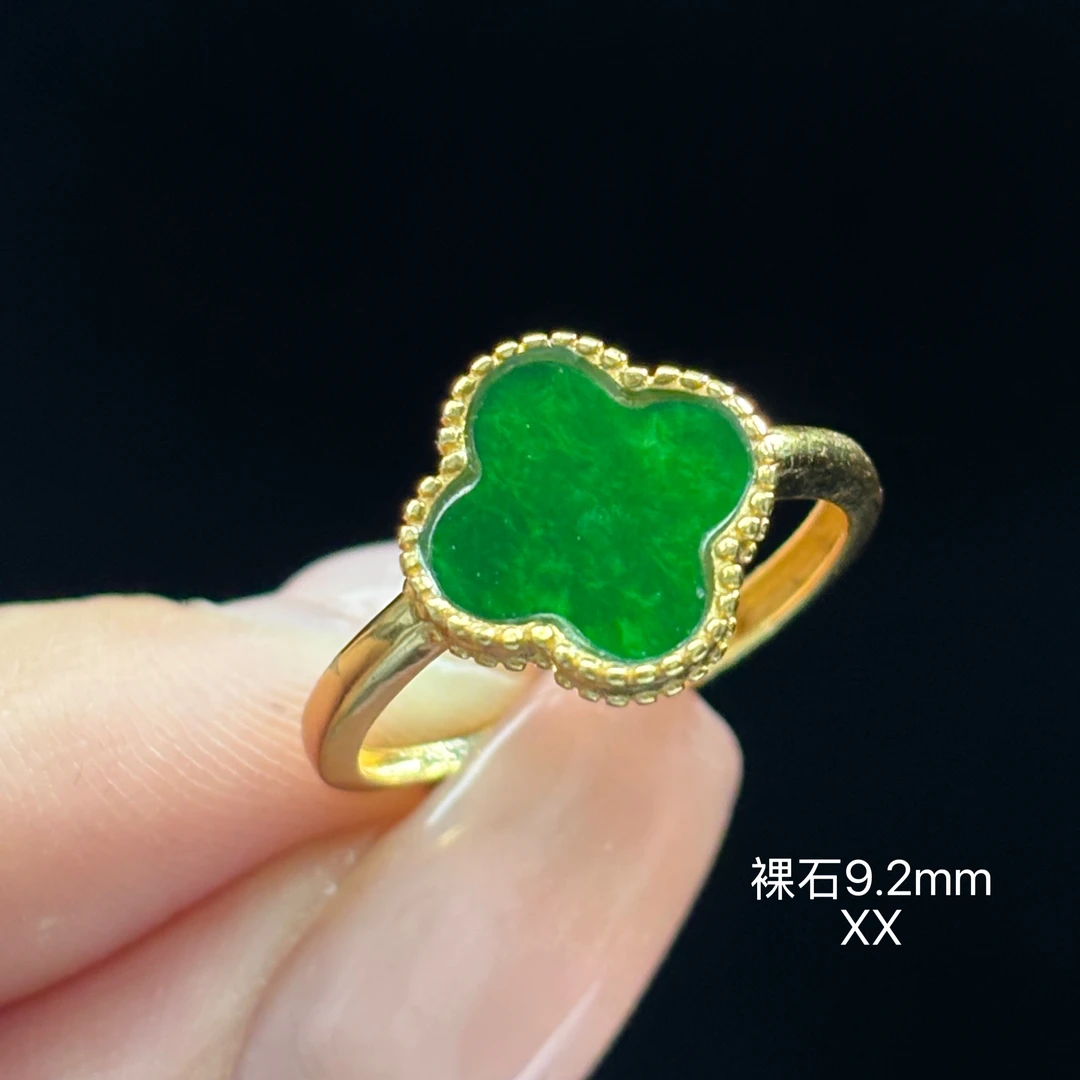 《缅甸翡翠珠宝严选》满绿四叶草福利款戒指（多样性发其一）XX