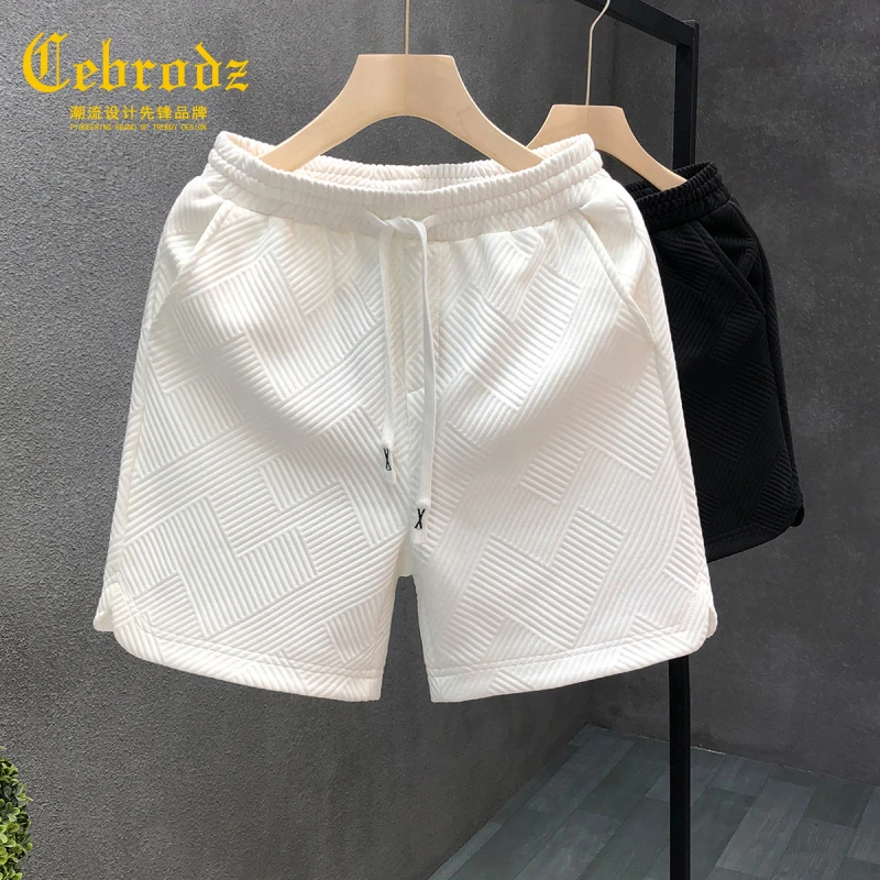 法国Cebrodz花纹白色短裤男帅气五分裤男士夏季居家外穿半截裤男