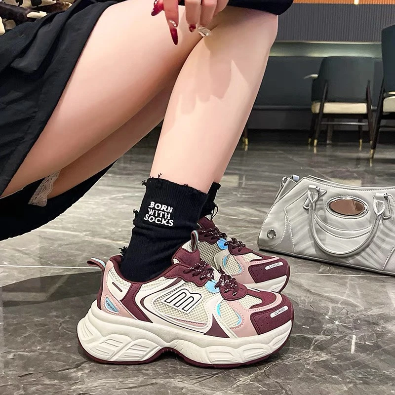 老爹鞋女2025春季新款韩版百搭厚底拼色网面运动休闲鞋跑步鞋