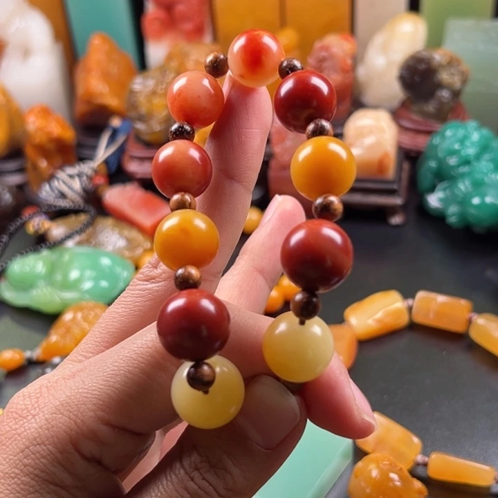 寿山石j***n芙蓉石圆珠手串1.5