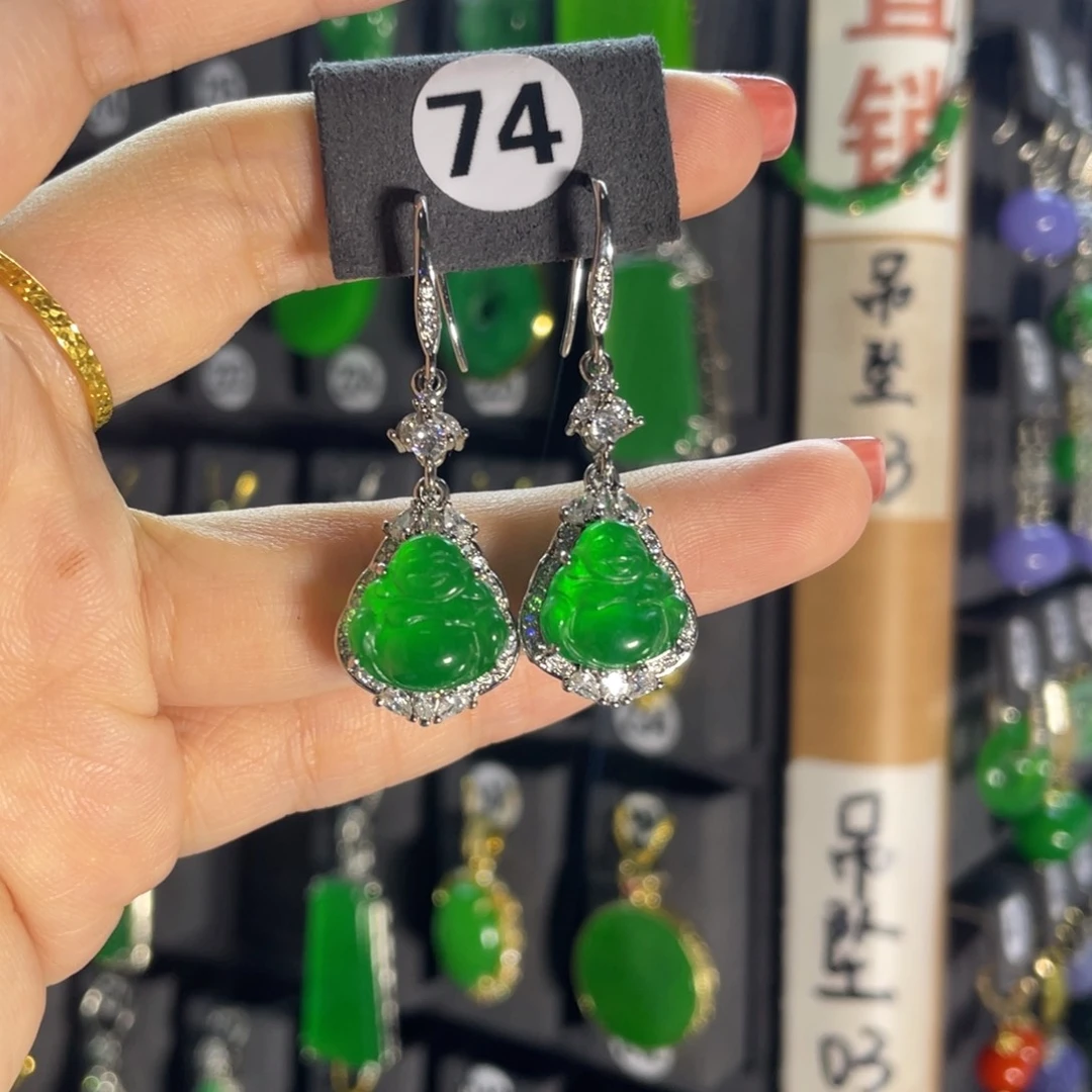 银S925镶嵌翡翠耳饰74