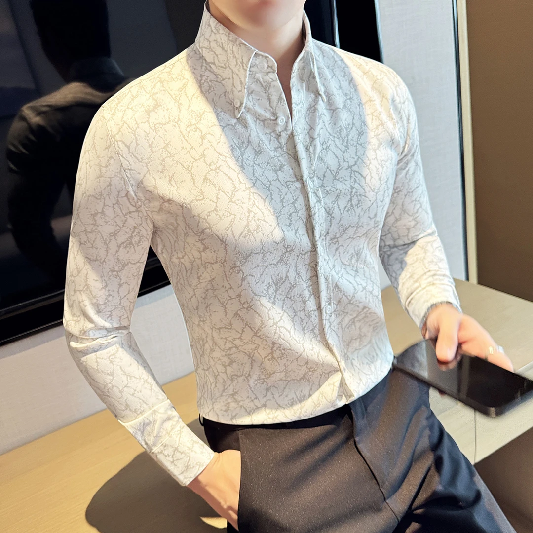 纽斯赫肯高端轻奢长袖衬衫男春秋高级感时尚帅气修身舒适抗皱衬衣