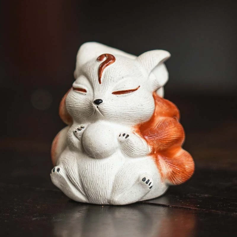 宜兴原矿紫砂茶宠狐狸小摆件九尾狐雕塑茶桌创意茶玩可养厂家批发