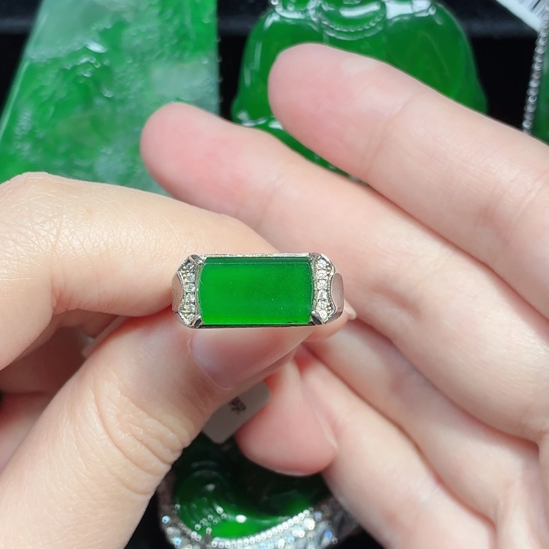 翡翠银S925镶嵌戒指天然A货翡翠