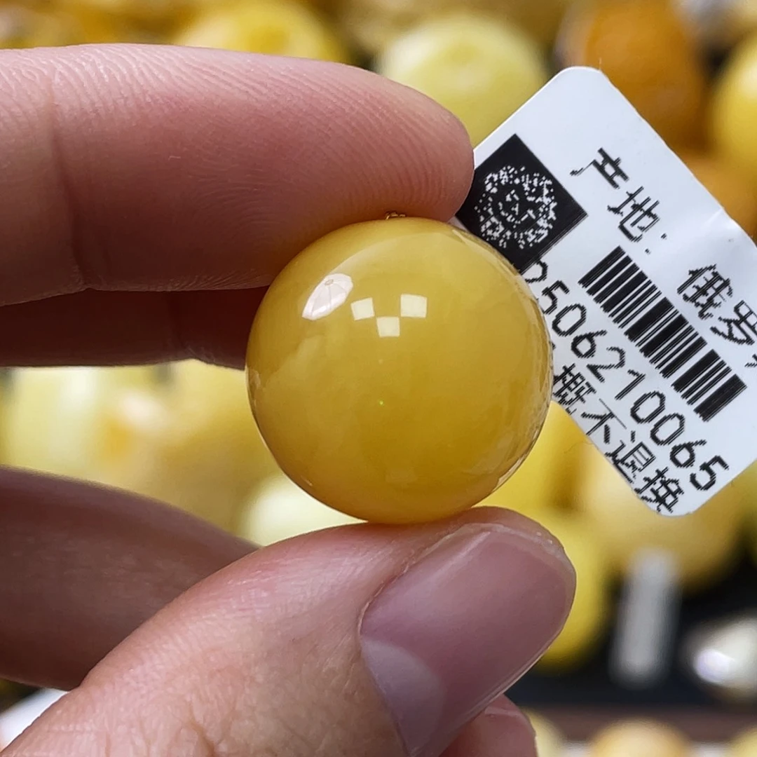 裸石琥珀未镶嵌17.5mm满蜜满蜡鸡油黄妖花 瑕