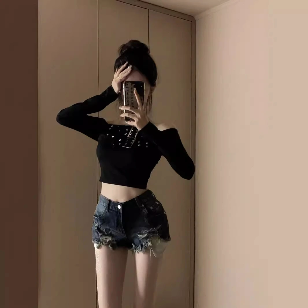 高腰磨破牛仔超短裤女2025夏季新款美式辣妹复古修身显瘦包臀热裤