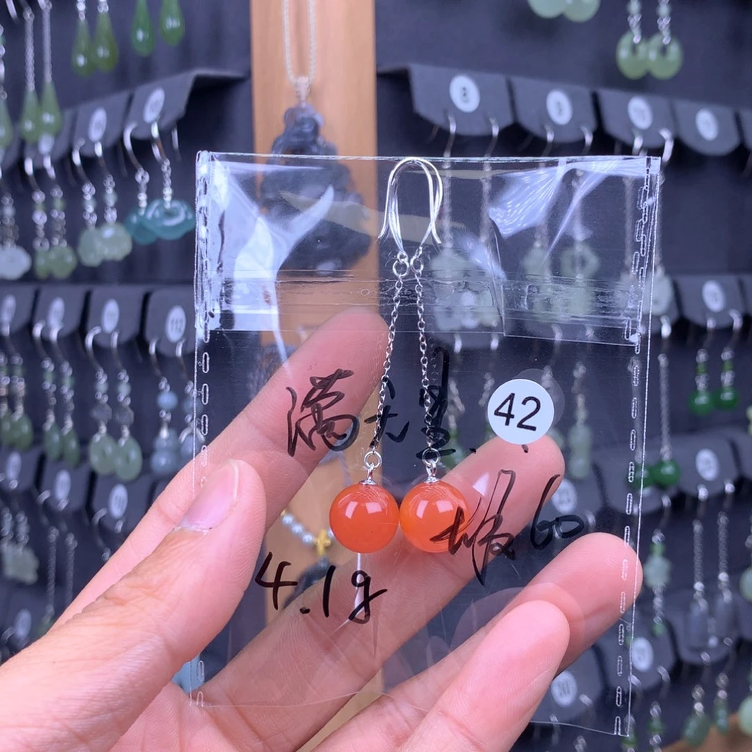 南红玛瑙耳饰银S925镶嵌送***星