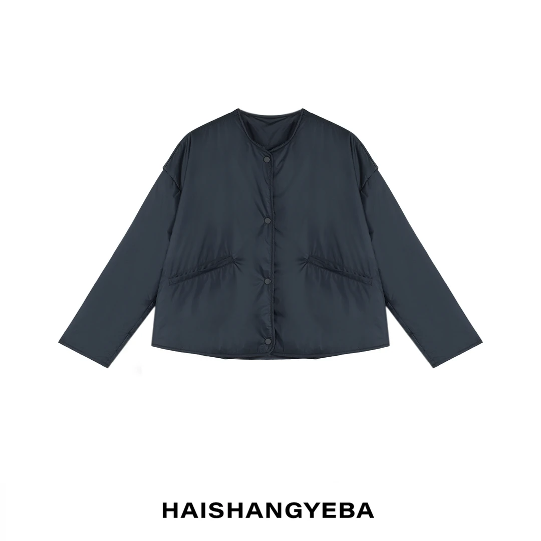 【海上叶爸】新款2025春秋百搭桑蚕丝圆领厚款宽松简约外套