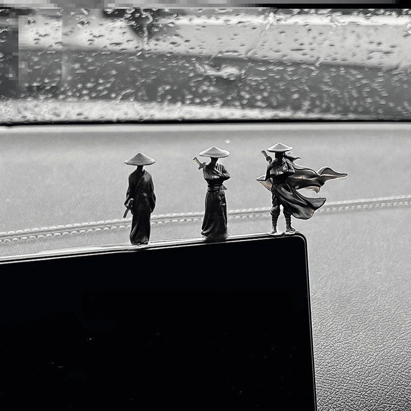 车载小摆件假山盆景微景观水陆缸窗边剑客山水造景古风侠客摆件