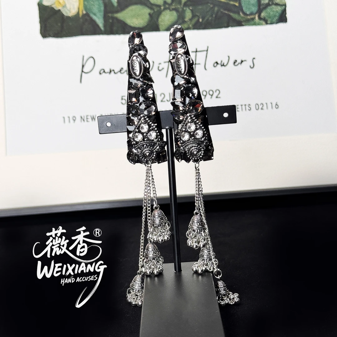 weixiang/薇香393民族满钻蒙古风边夹流苏掰掰夹BB夹复古通勤发夹