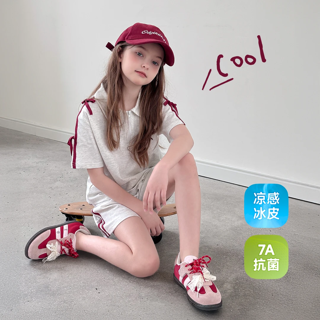 【青春密码】蓝小爸童装女童休闲套装夏季新款宽松短袖中裤