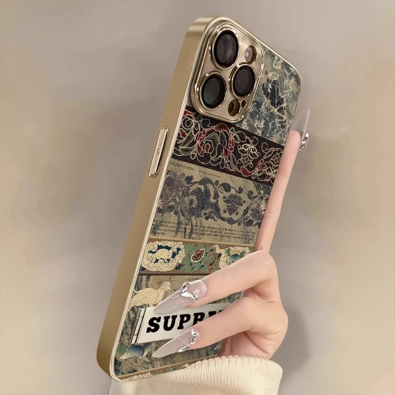 经典藏纹适用苹果16promax手机壳国潮iphone15复古小羊皮14民族风