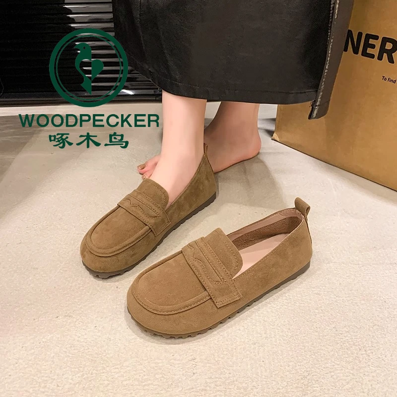 啄木鸟踩屎感乐福鞋女2025年春秋季新款软底轻便豆豆鞋休闲懒人鞋