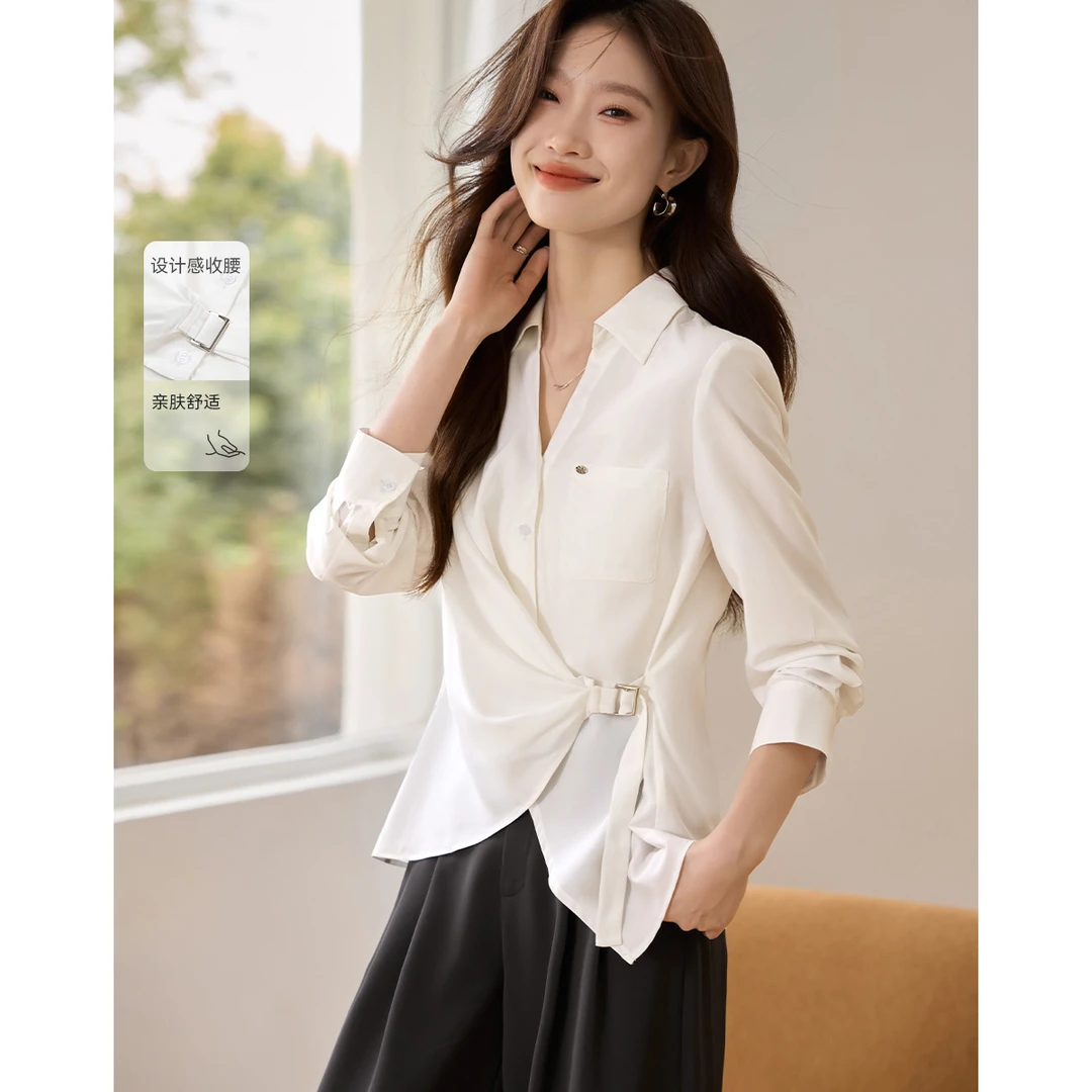 沫晗依美衬衫2025秋季新款简约气质设计感法式别致长袖女8000