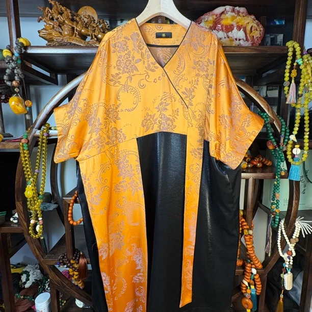 老弗爷新中式拼接长裙332