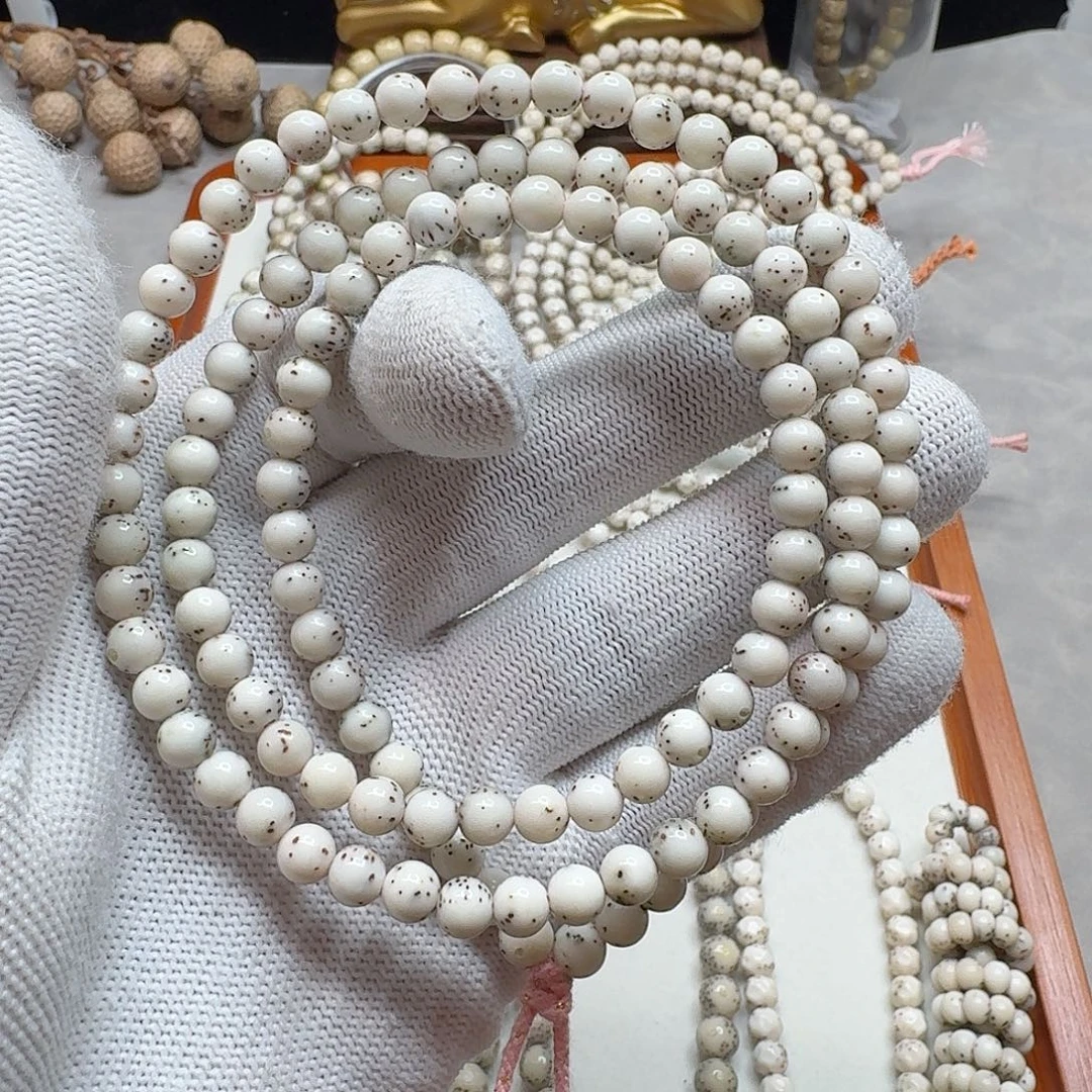 手串星月菩提石玉料6/6糯冰料通体留白小细星多圈