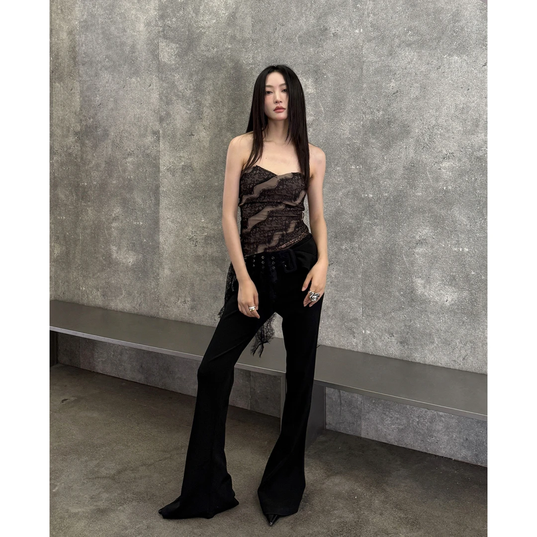 CNLEEWEI 设计师25秋冬新品可拆本布宽腰带低腰修长喇叭裤SOLSO