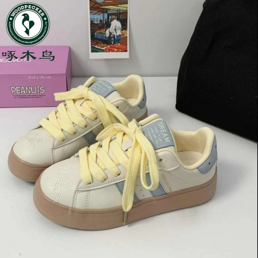啄木鸟复古厚底板鞋女2025春季新款爆款小白鞋韩系小众百搭休闲鞋