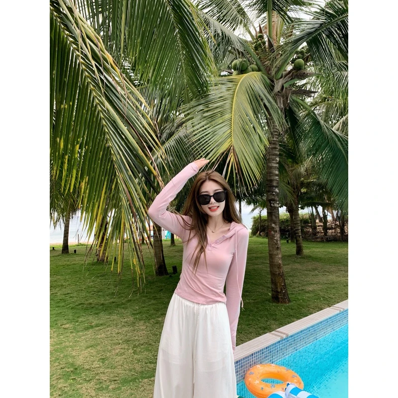 【现货7折】小君君布兰妮 莱赛儿天丝薄款防晒小衫弹力修身连帽上衣