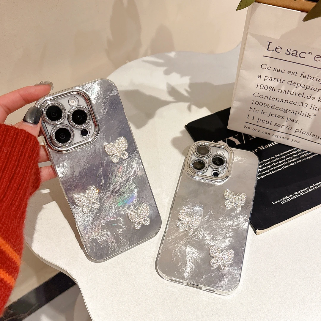 轻奢闪粉适用于苹果16手机壳蝴蝶手链iPhone15镜头膜14全包13女12