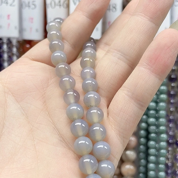 糖***猪合金玛瑙/玉髓珠宝半成品8mm一条灰玛瑙