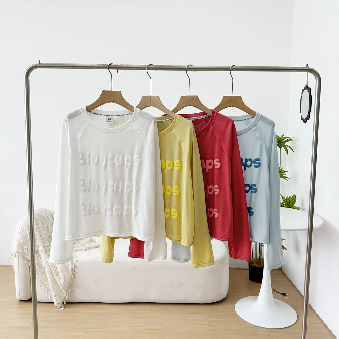 【现货】夏季莱赛尔天丝雪花棉圆领T恤字母印花防晒衣空调罩衣8906