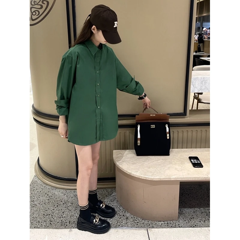 FREEDMST 绿色长袖衬衫女2025秋冬通勤百搭后背设计感别致衬衣