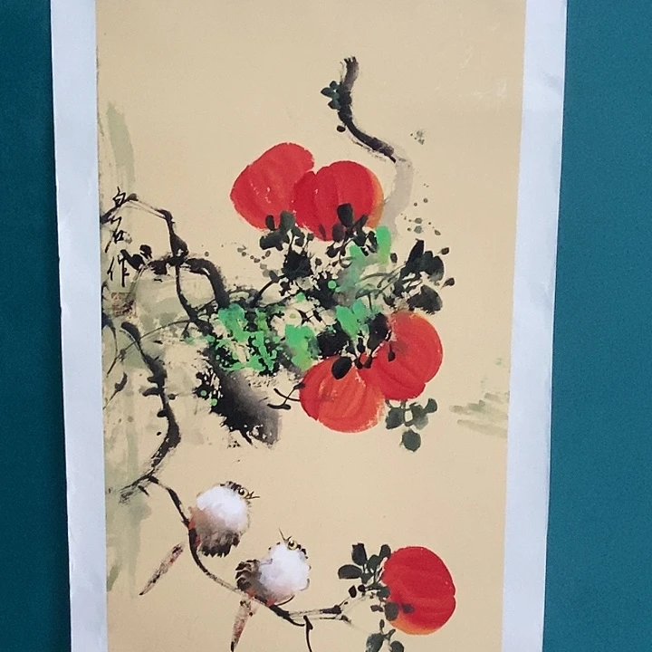 国画四尺三开花鸟