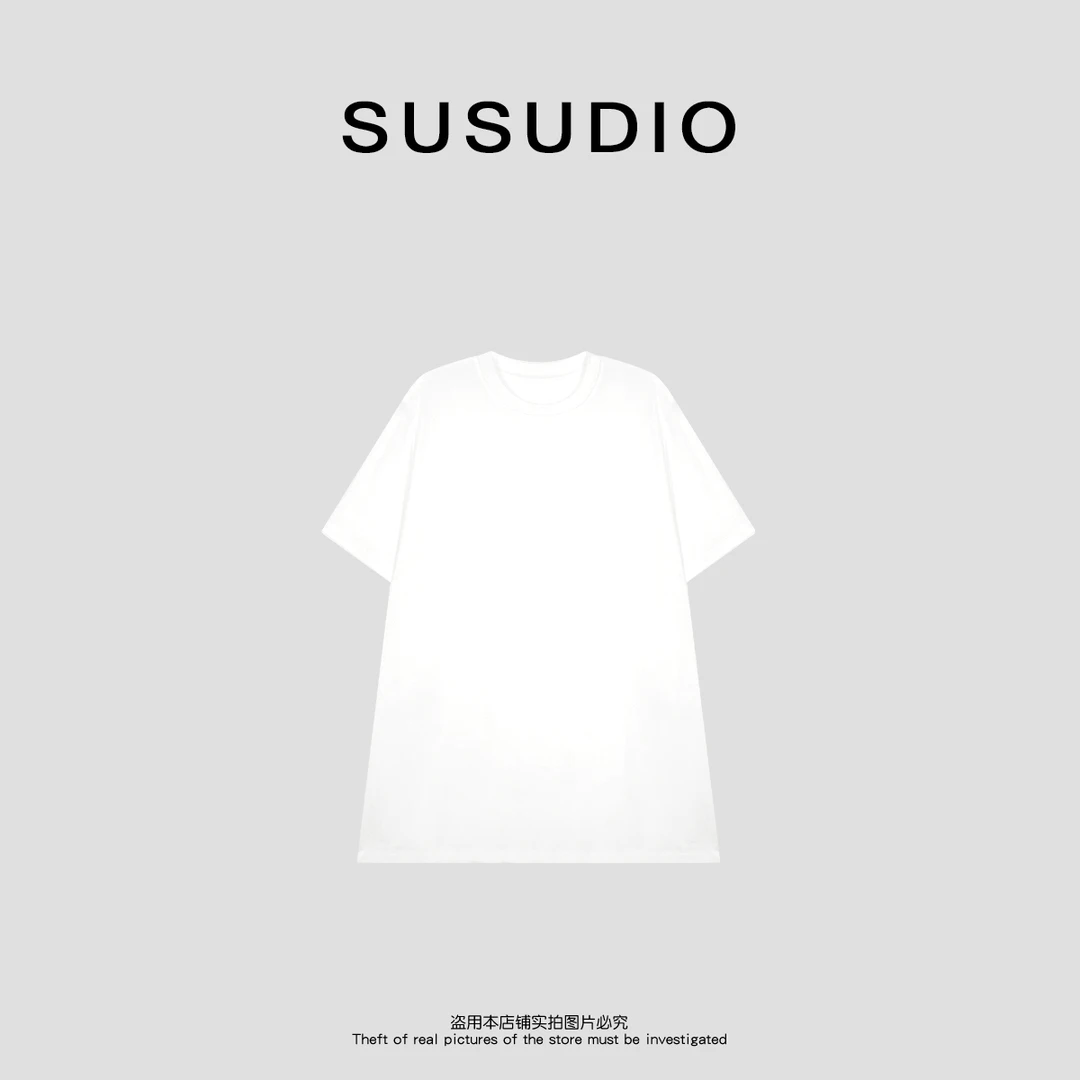 SUSUDIO② 柔软垂感经典纯色宽松中长款圆领短袖T恤10096