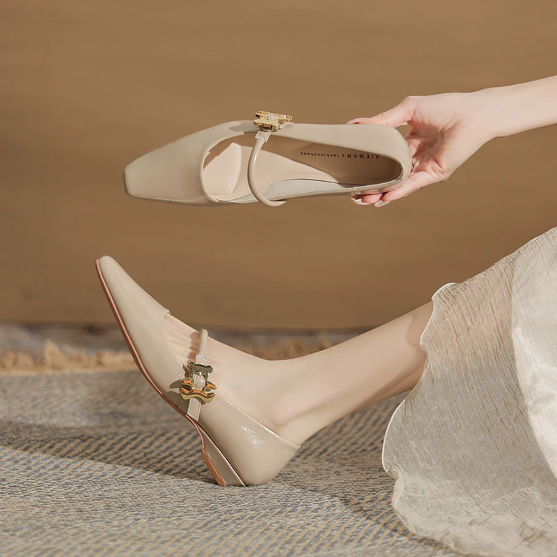 方头玛丽珍低跟单鞋女不累脚2025早春新款女士开车鞋浅口平底鞋子