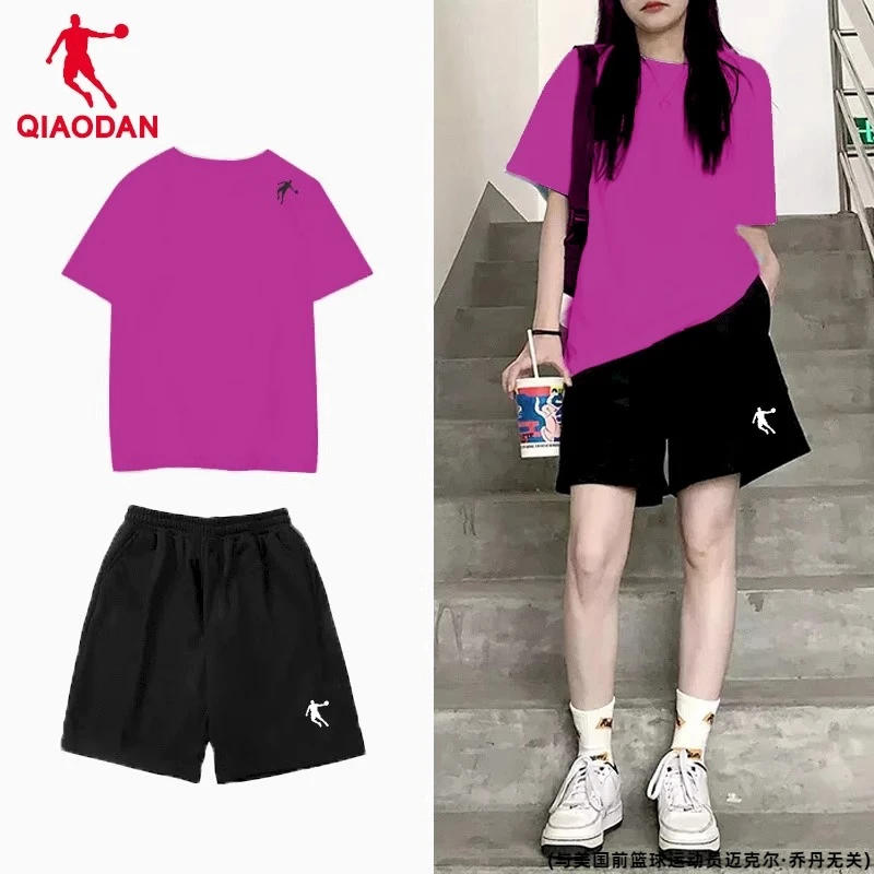 乔丹女款运动套装2025夏新款短袖短裤宽松大码透气跑步服瑜伽服健
