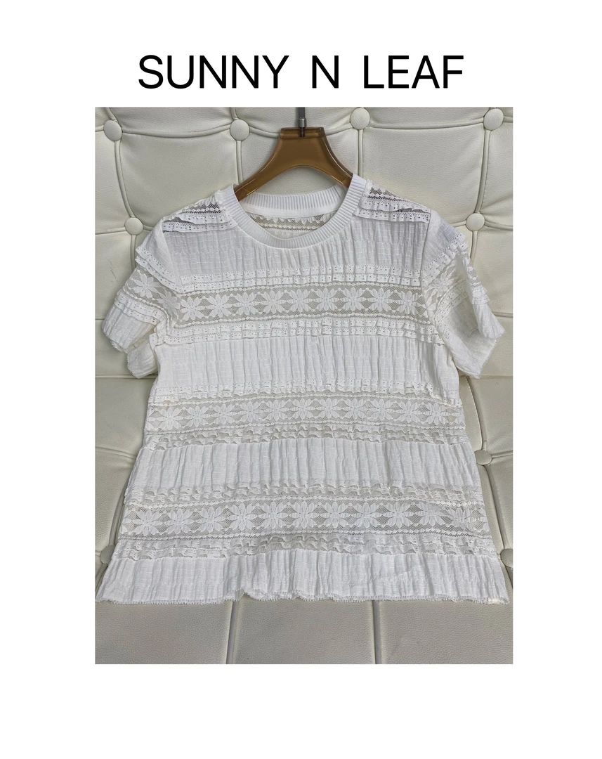 SUNNY N LEAF  精致镂空蕾丝拼接上衣  YCDTB40419