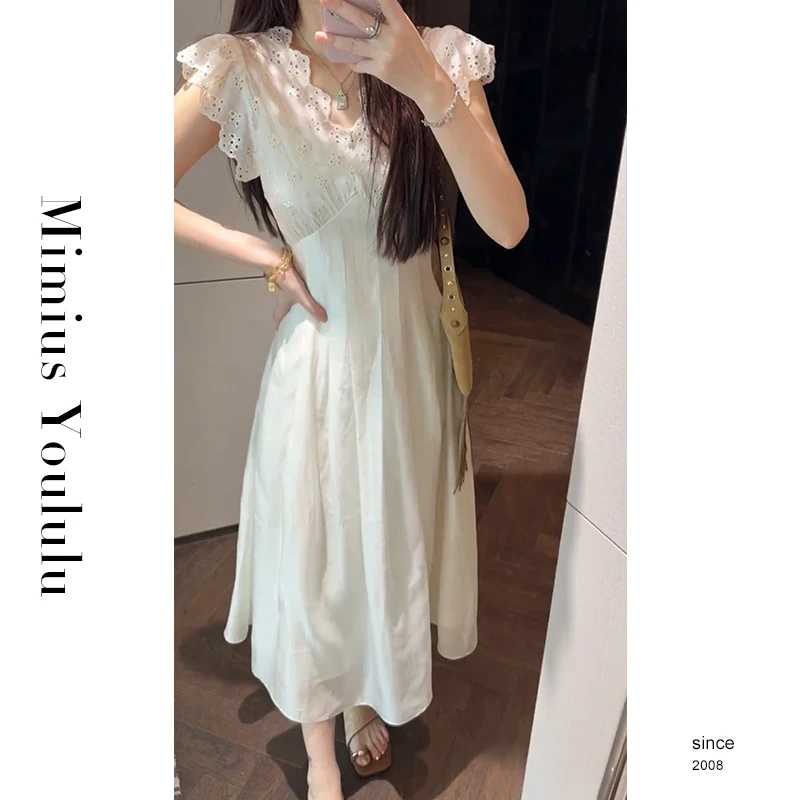 【mimius】七七 南洋情书设计感掐腰蕾丝拼接连衣裙 G05451